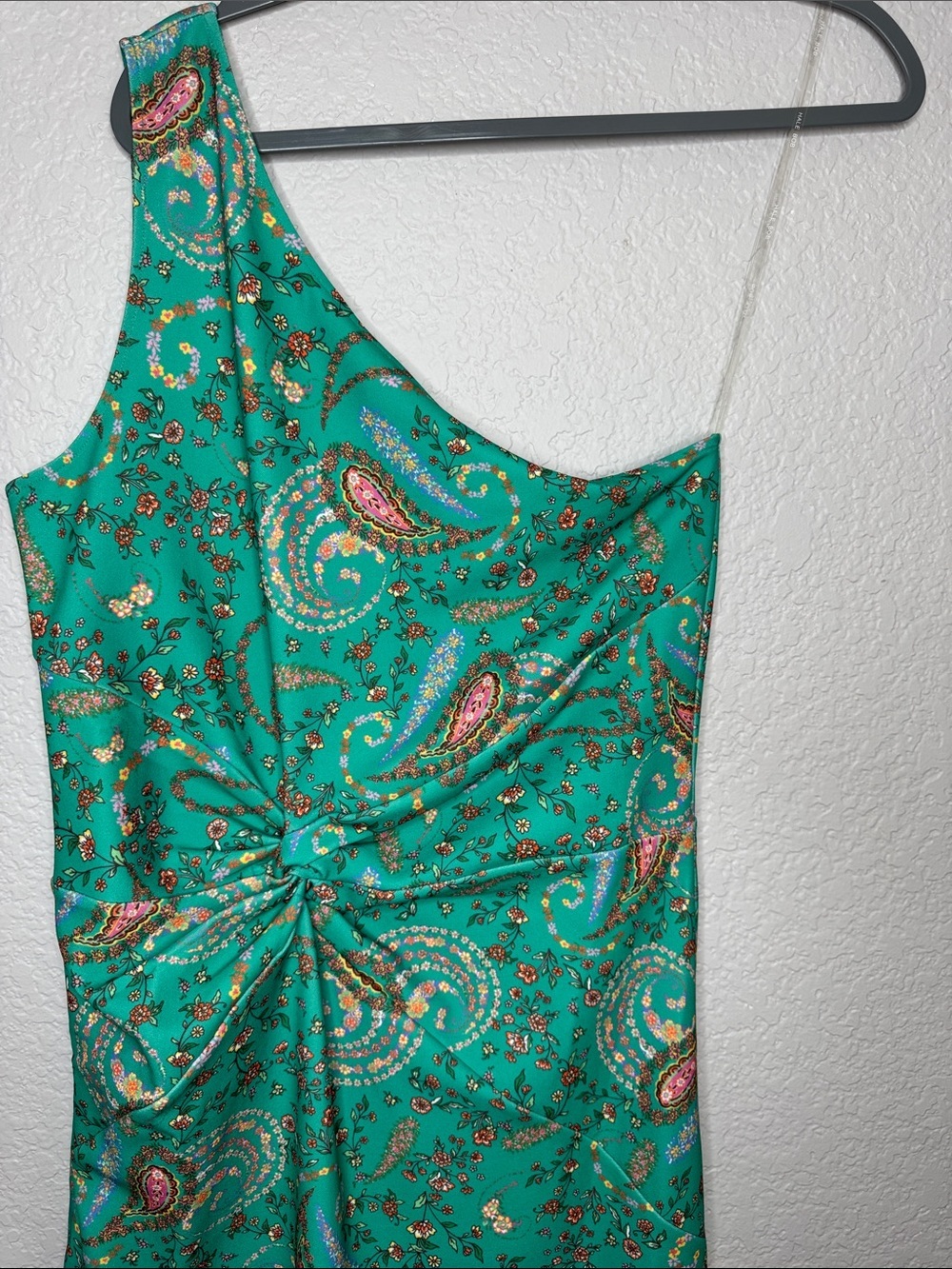 NWT Hale Bob One Shoulder Paisley Maxi Dress Large Slit - Picture 4 of 9